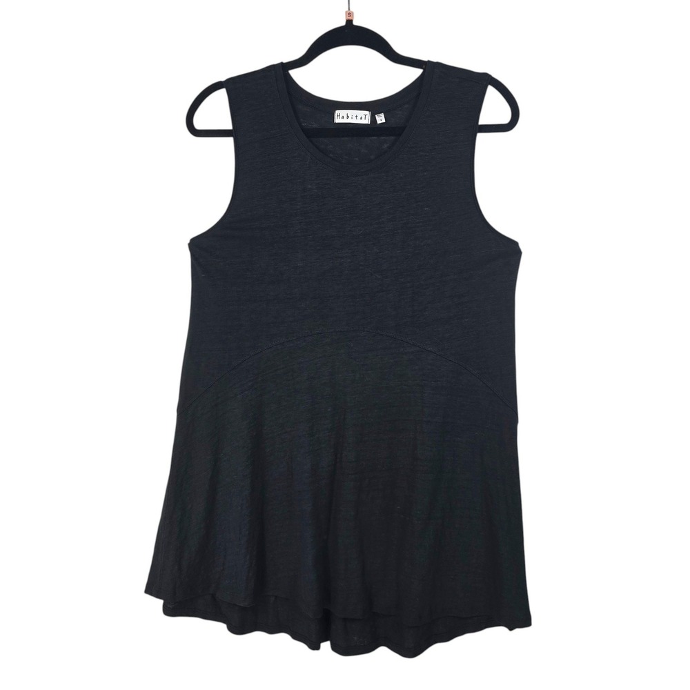 Habitat Womens Small Black 100% Linen Sleeveless Tank Top‎ Curved Seam Lagenlook